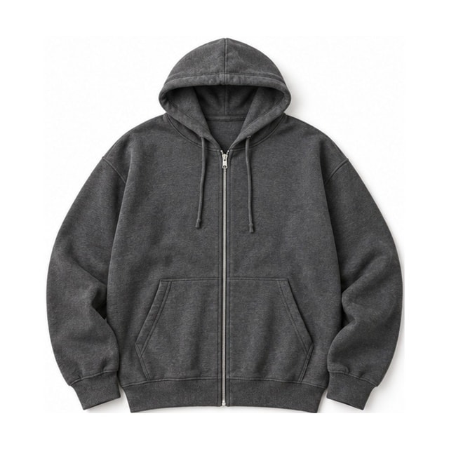 Easy Zip-Up Hoodie in charcoal, flat lay