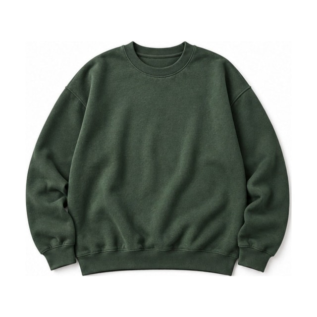 Never-Give-Back Crewneck in forest green, flat lay