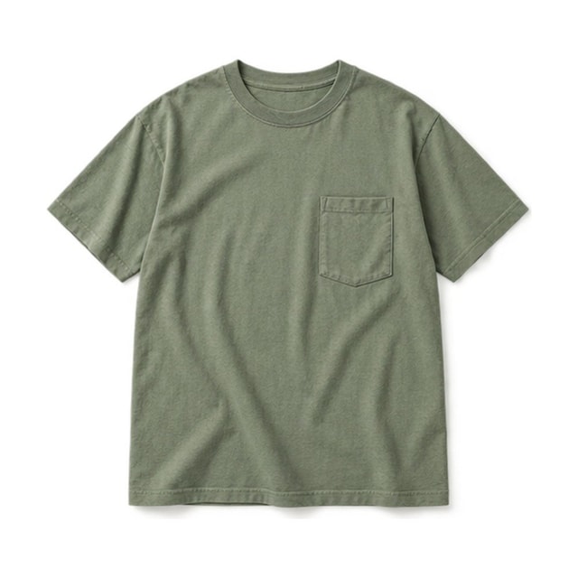Weekend Pocket Tee in sage, flat lay