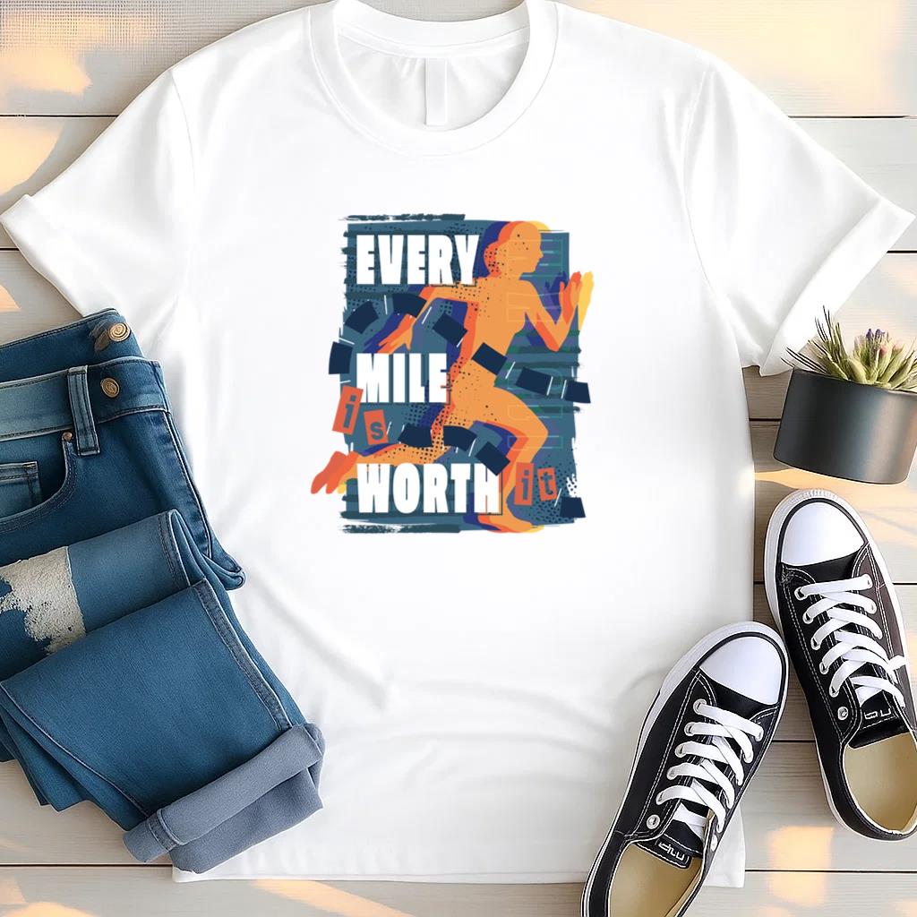 Every Mile Worth Marathon Sport Quote Badge T Shirt