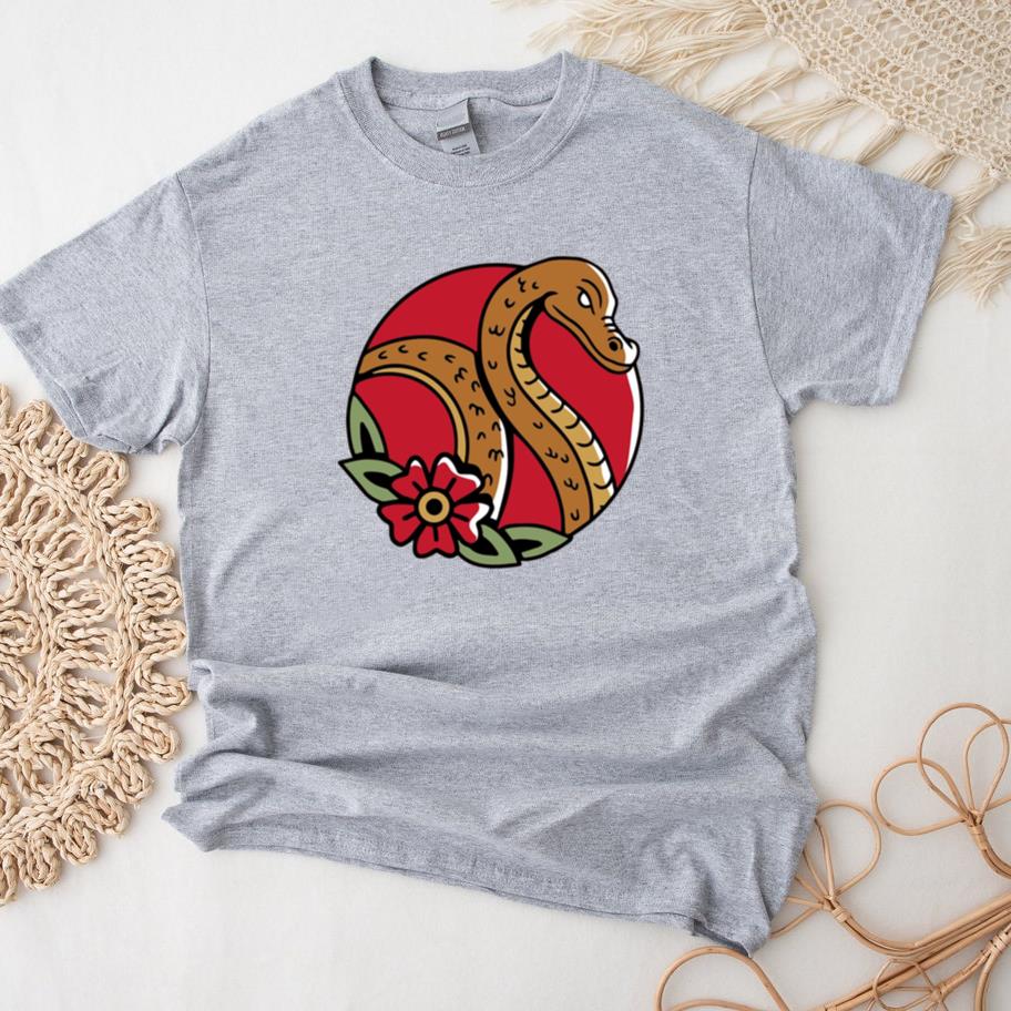 Stylized Snake And Flower Emblem T-Shirt