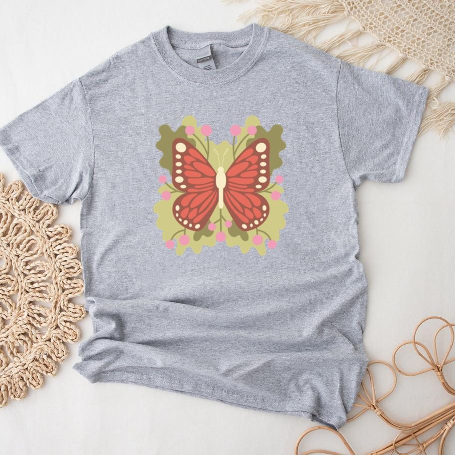 Vibrant Butterfly Illustration With Floral Background T-Shirt