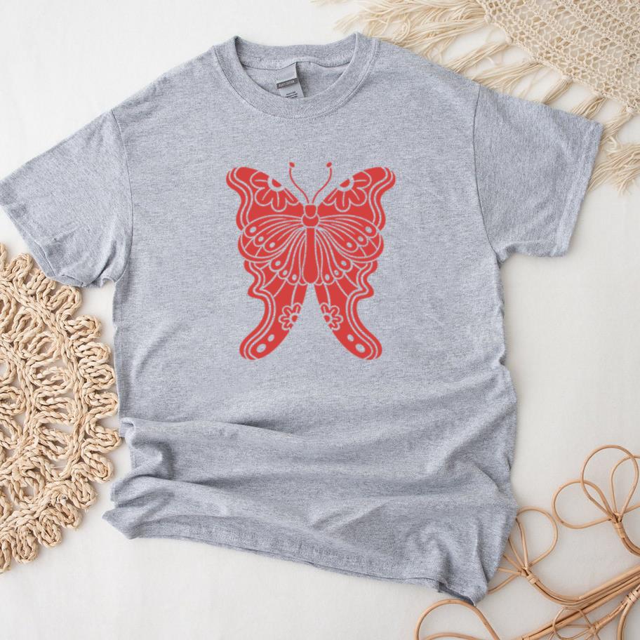 Vibrant Red Butterfly Design With Intricate Details T-Shirt
