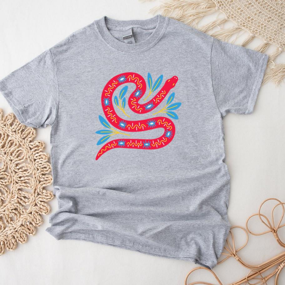 Vibrant Snake Illustration With Floral Accents T-Shirt