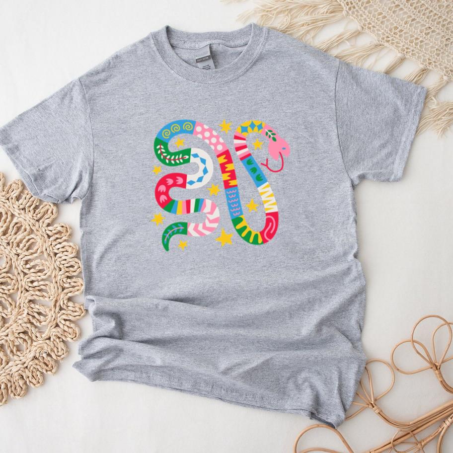 Vibrant Snake Illustration With Playful Patterns T-Shirt