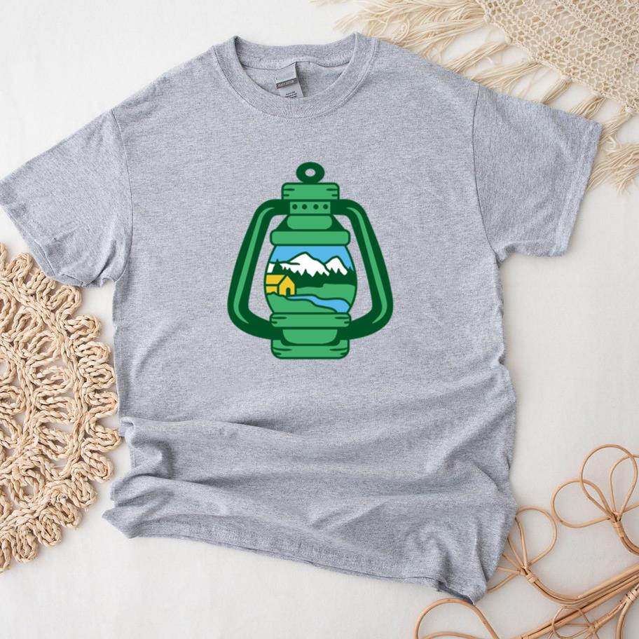 Vintage Camping Lantern Design With Mountain Scene T-Shirt