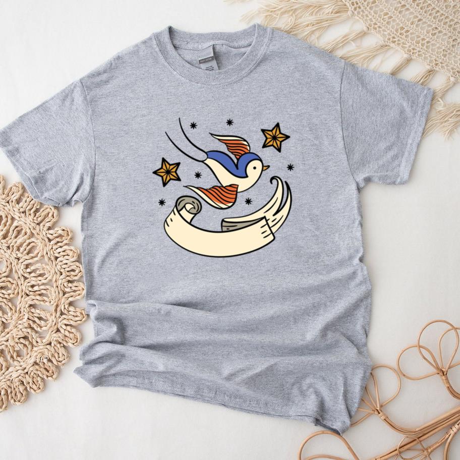 Vintage Inspired Bird And Star Tattoo Design T-Shirt