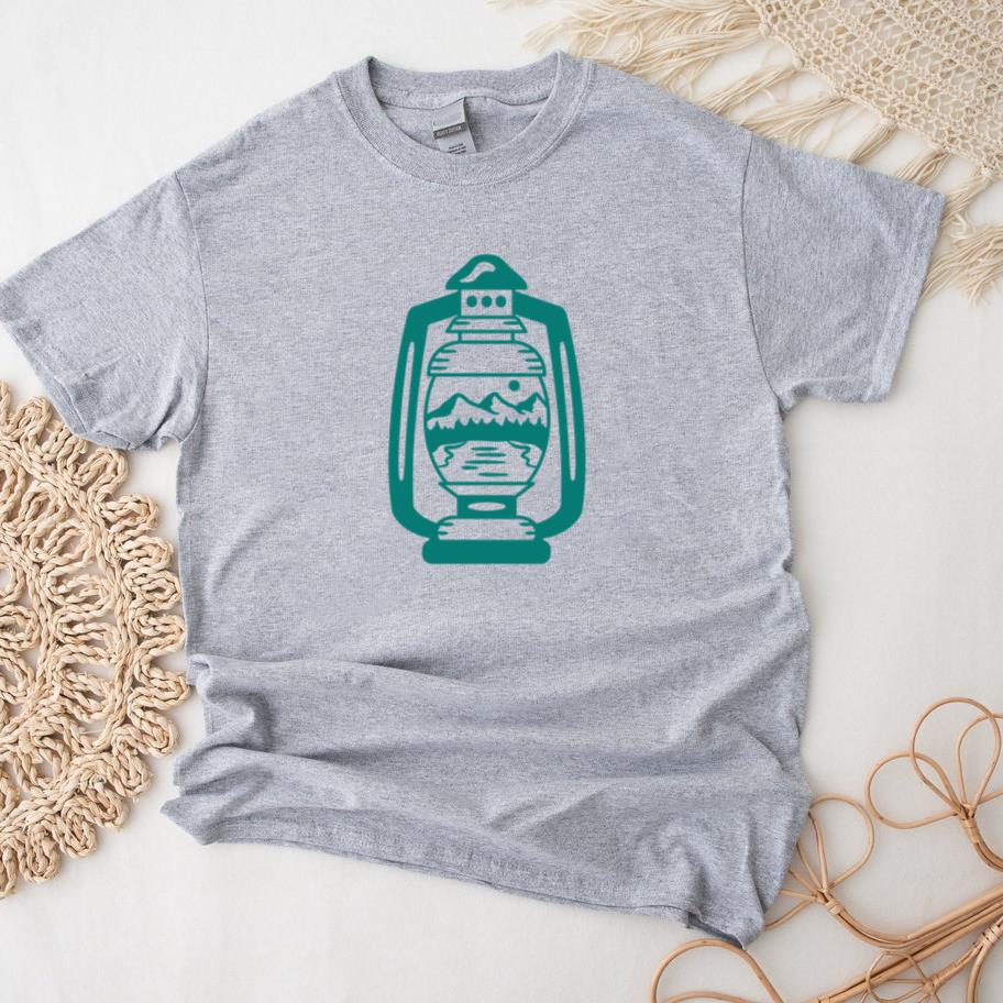 Vintage Lantern Illustration With Mountain Scenery T-Shirt